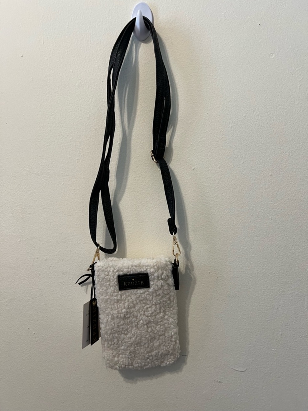 Gorgeous Kedzie Cream Shearling Crossbody with Black Adjustable Strap